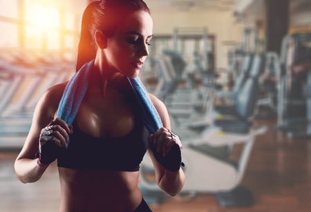 Woman after gym workoutの写真素材