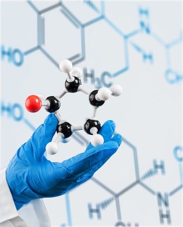 Scientist man holding moleculeの写真素材
