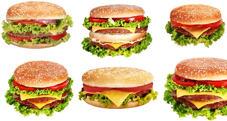 Various hamburgers on white backgroundの写真素材