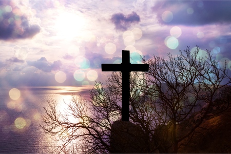 Christ Jesus concept: cross in the morning at sunrise
    
    - Imageの写真素材