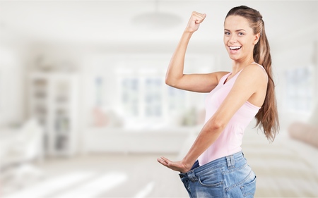Weight Loss Woman, isolated on  backgroundの写真素材