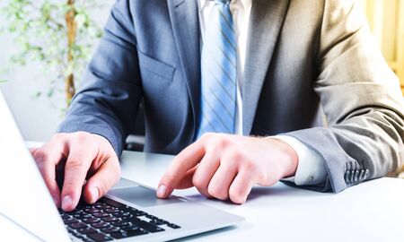 Woman typing computer with fast moving omnichannel business concept: Multi channel banking payment...