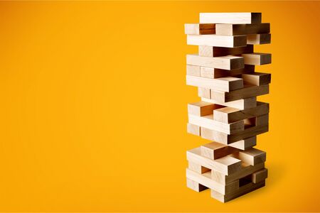 Wooden cubes game on tableの写真素材