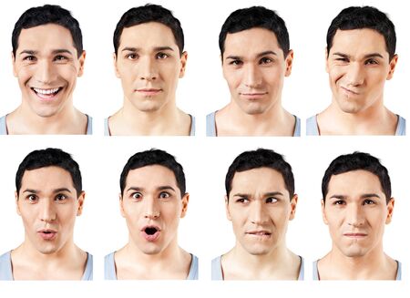 Set of Facial Expressions of handsome man isolated on white backgroundの写真素材