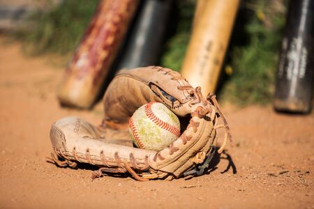 baseball glove and a ballの写真素材