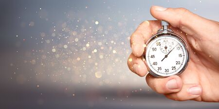 Close-up Stopwatch in Human Hand, Timerの写真素材