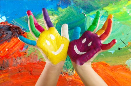 Hands Painted Children on white backgroundの写真素材