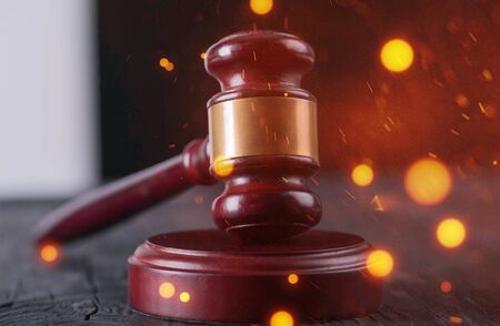 Wooden judge gavel, close-up view