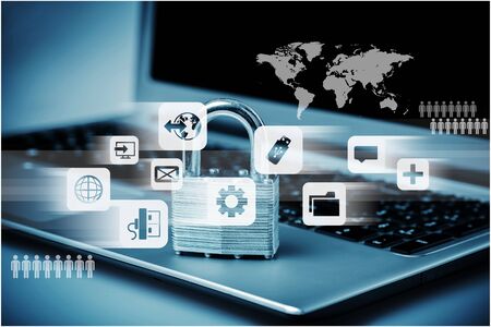 Lock on the laptop  background,Cyber safety concept