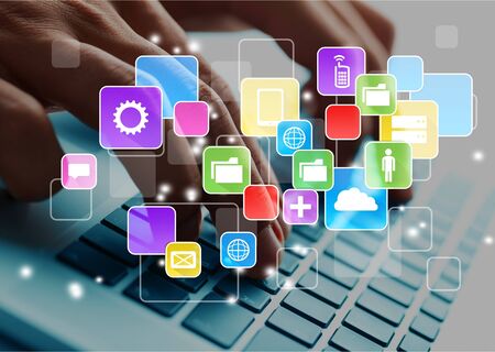 Business man hands using laptopの写真素材