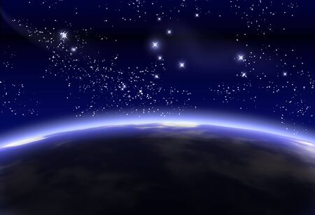 Earth in the space. Stars on the background. Place for text and infographics. Elements of this image furnished by NASA. Astronomy and science conceptの写真素材