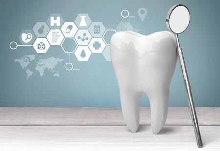 Perfect Dentist concept, white teeth and mirror dentist