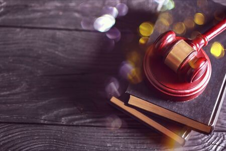 Wooden judge hammer with copyspace over background. Justice and law concept
