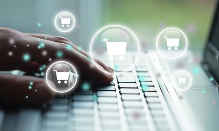 Man with laptop and credit card. On-line shopping on the internet using a laptop
