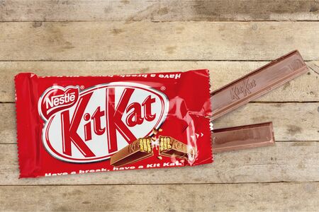 KHERSON, UKRAINE - NOVEMBER 11, 2014:pened Kit Kat chocolate bar.