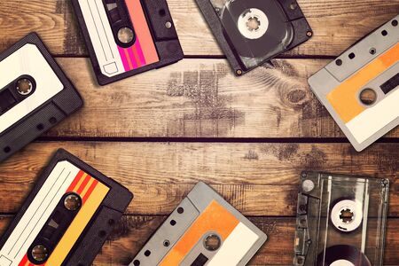Outdated audio cassette tapes. Toned. Retro style.
    
    - Imageの写真素材