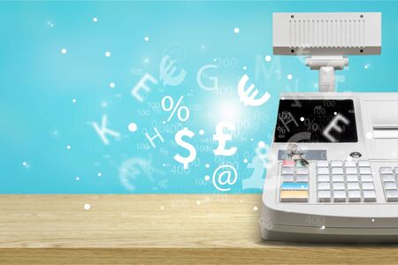 Cash register with LCD display on background
