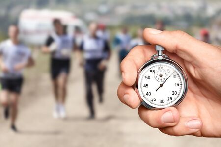 Close-up Stopwatch in Human Hand, Timerの写真素材