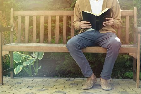 Man reading bibleの写真素材