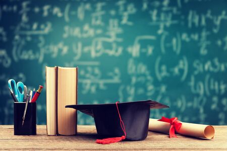 education and back to school concept with very blurry hall of school and bookの写真素材