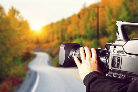 Behind the scenes making of movie and TV commercial. Camera of movie and video production. Film...
