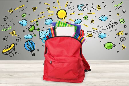 Red School Backpack on background.の写真素材
