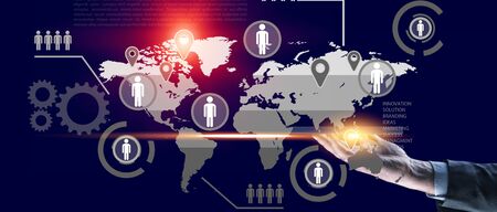 Businessmen touch to create a modern business icon strategy.