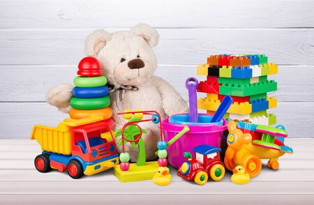 Bear and colorful toysの写真素材