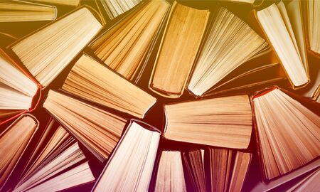 Old and used hardback booksの写真素材