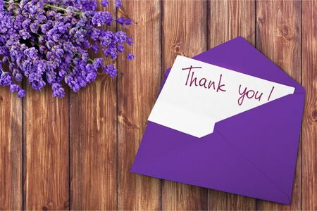 Blank card and envelope with thank youの写真素材