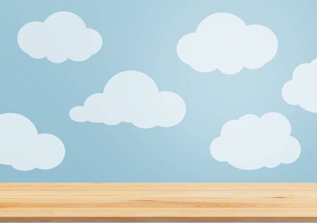 beautiful blue wall with clouds and empty white tabletop in cute nursery
    
    - Imageの写真素材