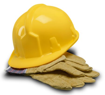 Yellow Safety Helmet and Safety Glovesの写真素材
