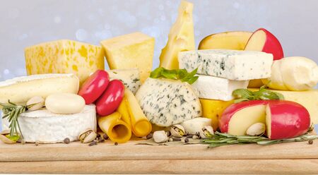 Fresh Dairy Products, Milk and Cheese isolated on white backgroundの写真素材