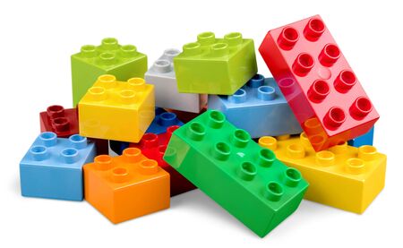 Toy Blocks spread on whiteの写真素材