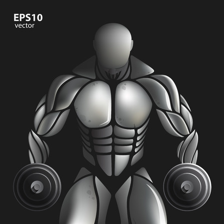 Handsome muscular bodybuilder train posing over black background. Design illustration creative concept.のイラスト素材