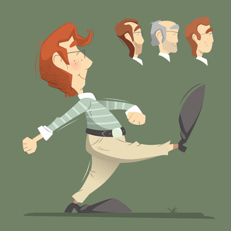 Smart clever responsible executive man employee office worker going forward. Color vector illustration.のイラスト素材