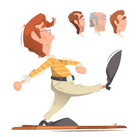 Smart clever responsible executive man employee office worker going forward. Color vector illustration.のイラスト素材