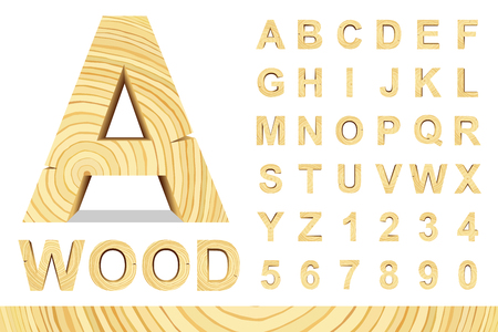 Wooden alphabet blocks with letters and numbers, vector set with all letters, for your text message, title or design. Isolated over white.のイラスト素材