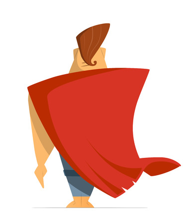 Man or hero with super red cloak cape. Back view. Isolated on white backgroundのイラスト素材