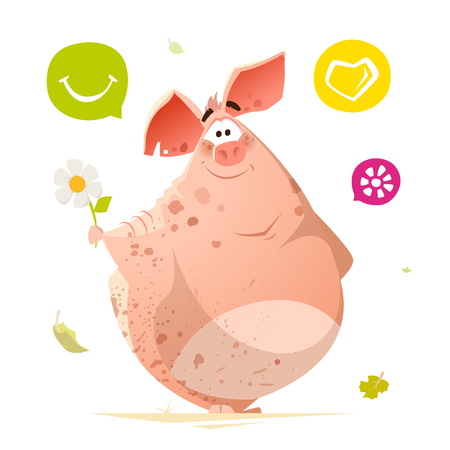 Color vector character design of happy smile cute pig animalのイラスト素材