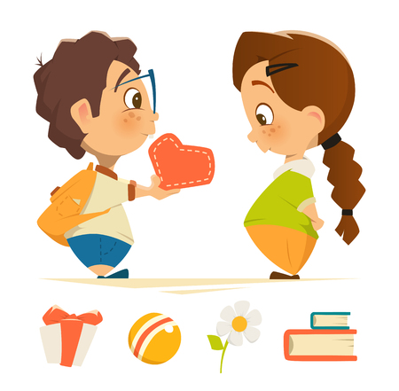 Color vector character design illustration of cute boy and girl in loveのイラスト素材