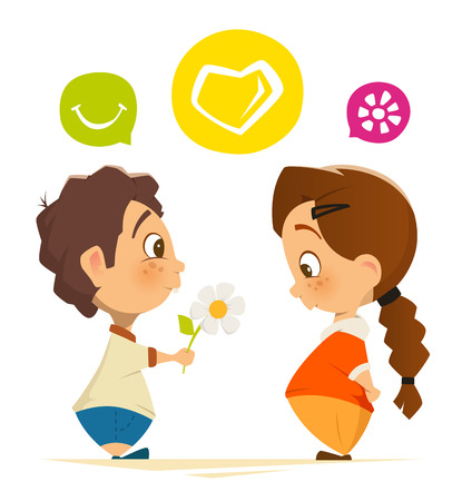 Color vector character design illustration of cute boy and girl in loveのイラスト素材