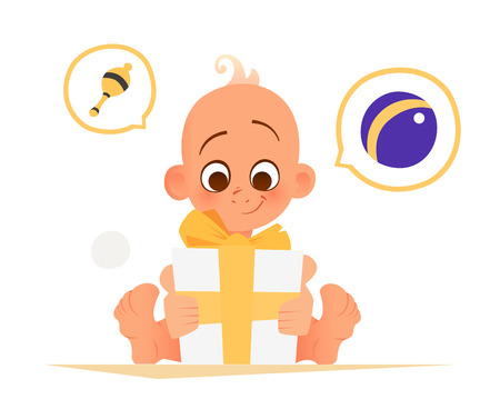 Happy smile baby infant and big gift boxのイラスト素材