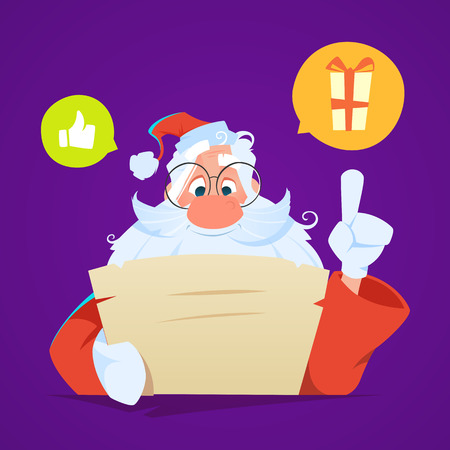 Santa sitting at the table and reading letterのイラスト素材