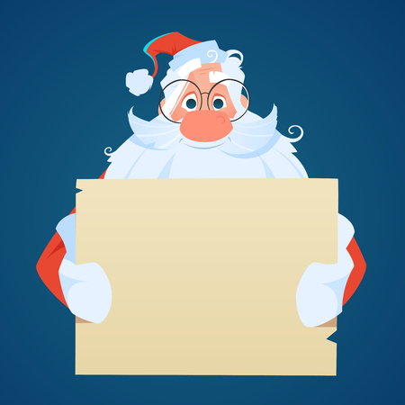 Santa holding a big empty sheet of paperのイラスト素材