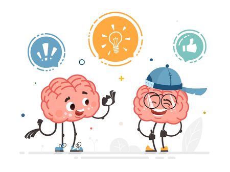 two character brain talking color vector communication illustrationのイラスト素材