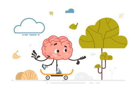 vector brain character on outdoor activity color illustrationのイラスト素材