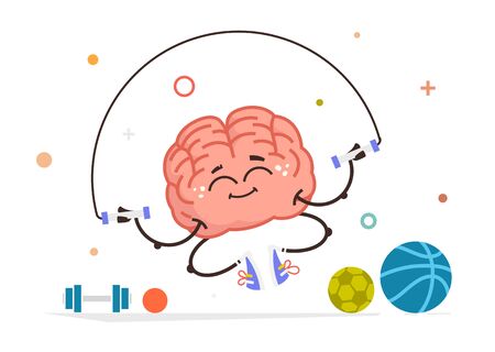 healthy brain vector character do sport with a skipping ropeのイラスト素材