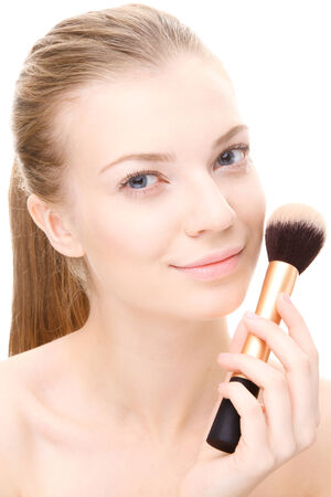 Young beauty woman portrait. Studio shot.   Isolate on white. Health Care, cosmetic concept. Blank for commercial advertisingの写真素材