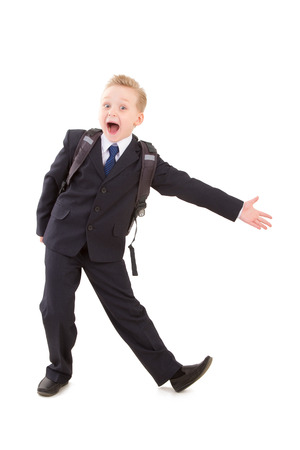School Boy in suit show on the copy spaceの写真素材
